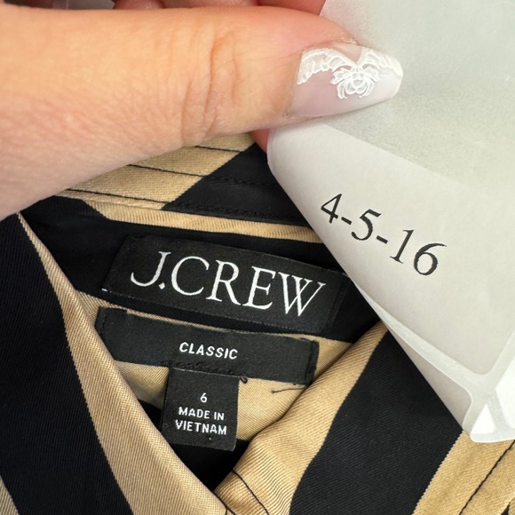 J Crew Shirt Womens Size 6 Tan Black Stripe Classic Fit Cupro Blend - Picture 4 of 9